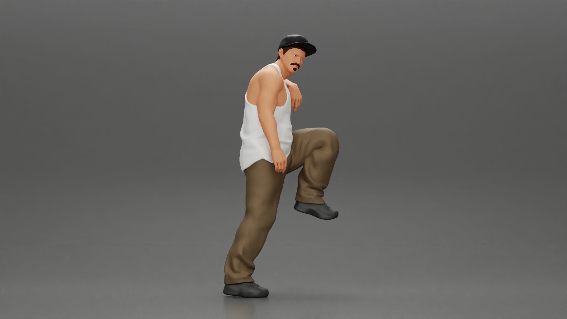 gangster wearing cap tank top with sunglasses leans against car 3D print model_13