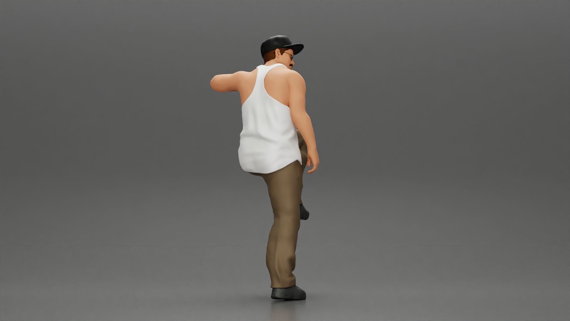 gangster wearing cap tank top with sunglasses leans against car 3D print model_2