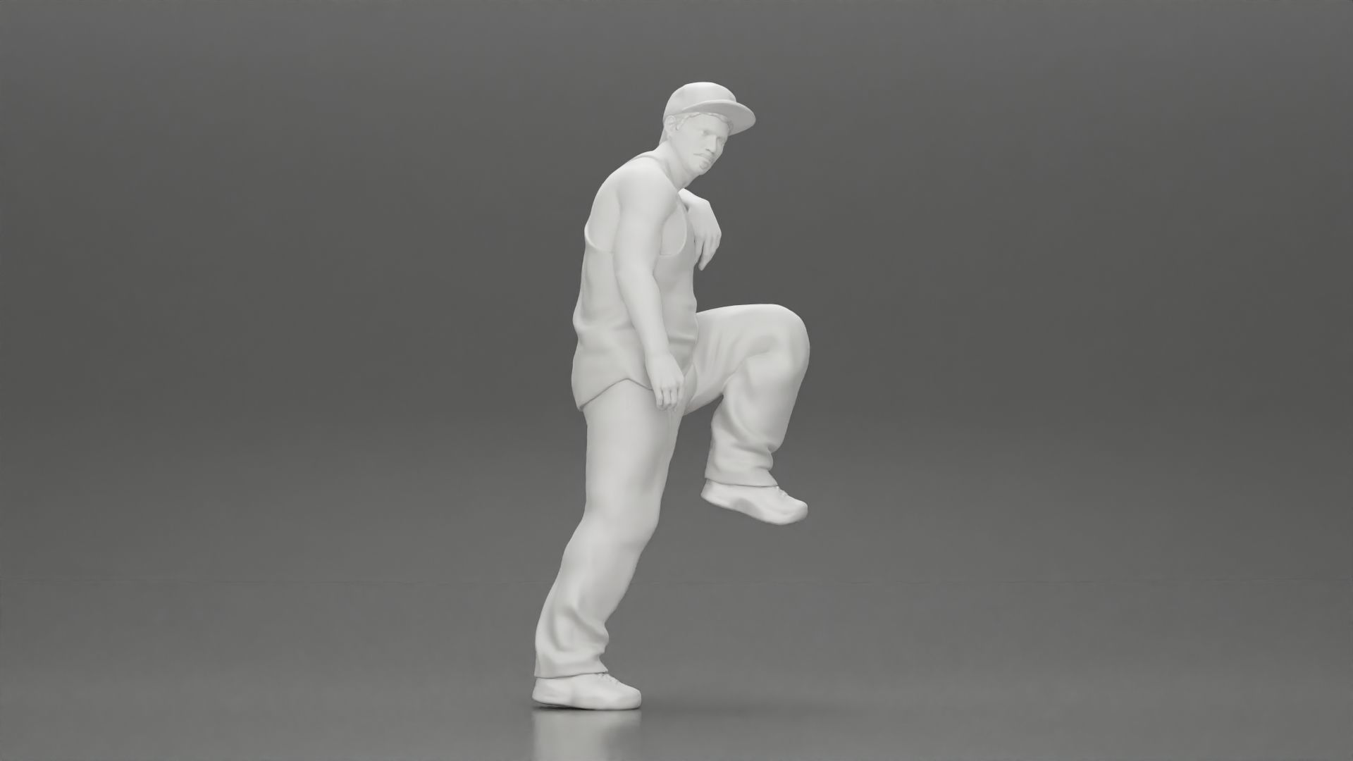 gangster wearing cap tank top with sunglasses leans against car 3D print model_19