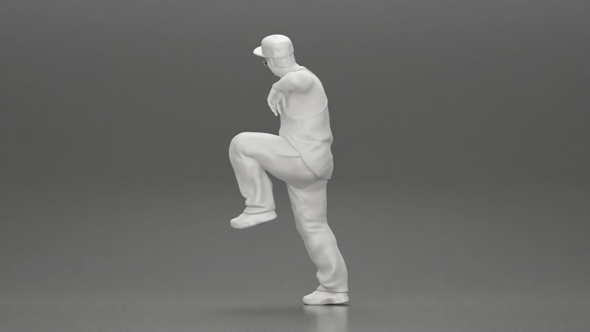 gangster wearing cap tank top with sunglasses leans against car 3D print model_10