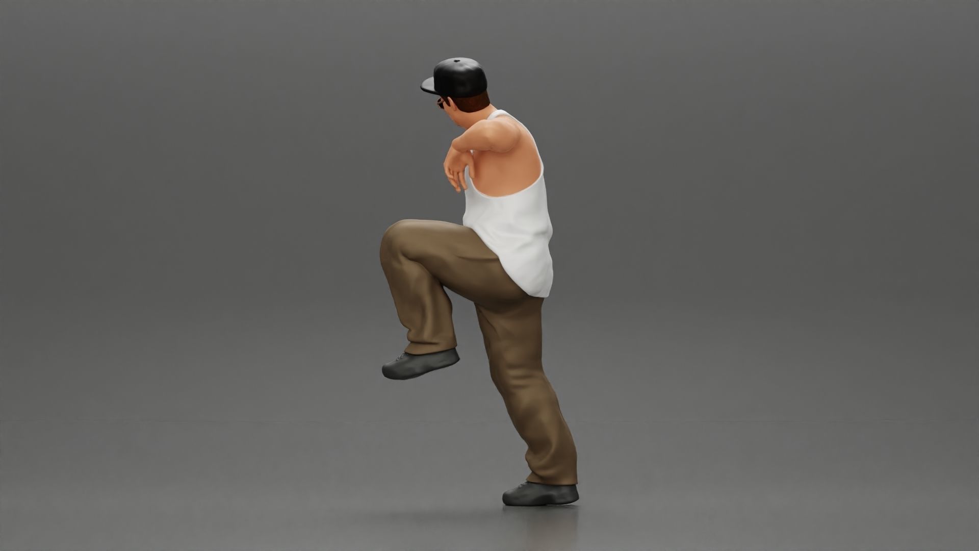 gangster wearing cap tank top with sunglasses leans against car 3D print model_4