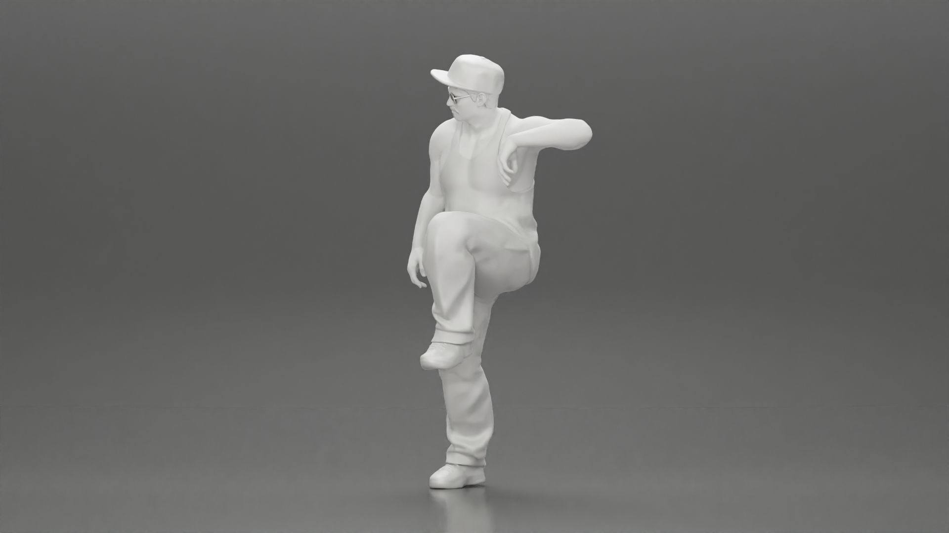 gangster wearing cap tank top with sunglasses leans against car 3D print model_11