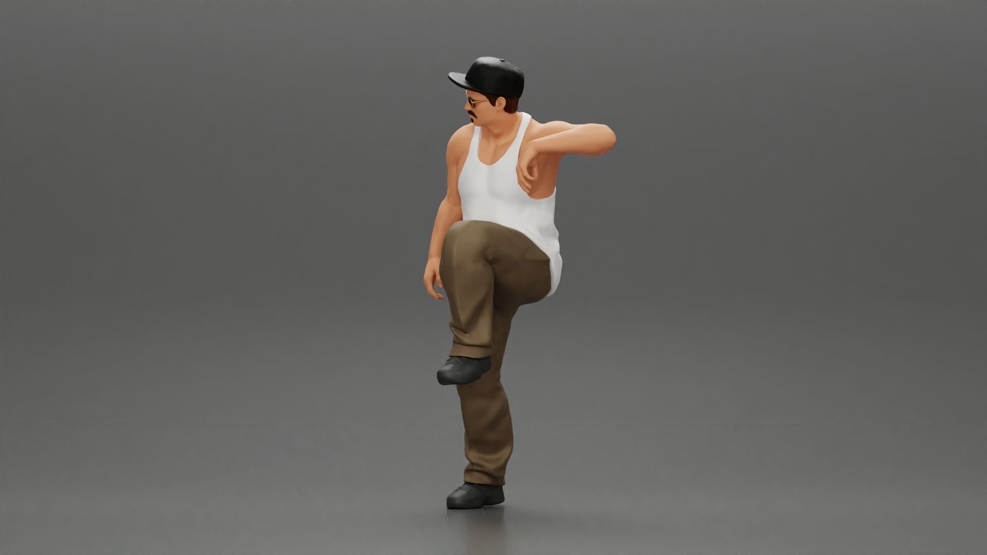 gangster wearing cap tank top with sunglasses leans against car 3D print model_5