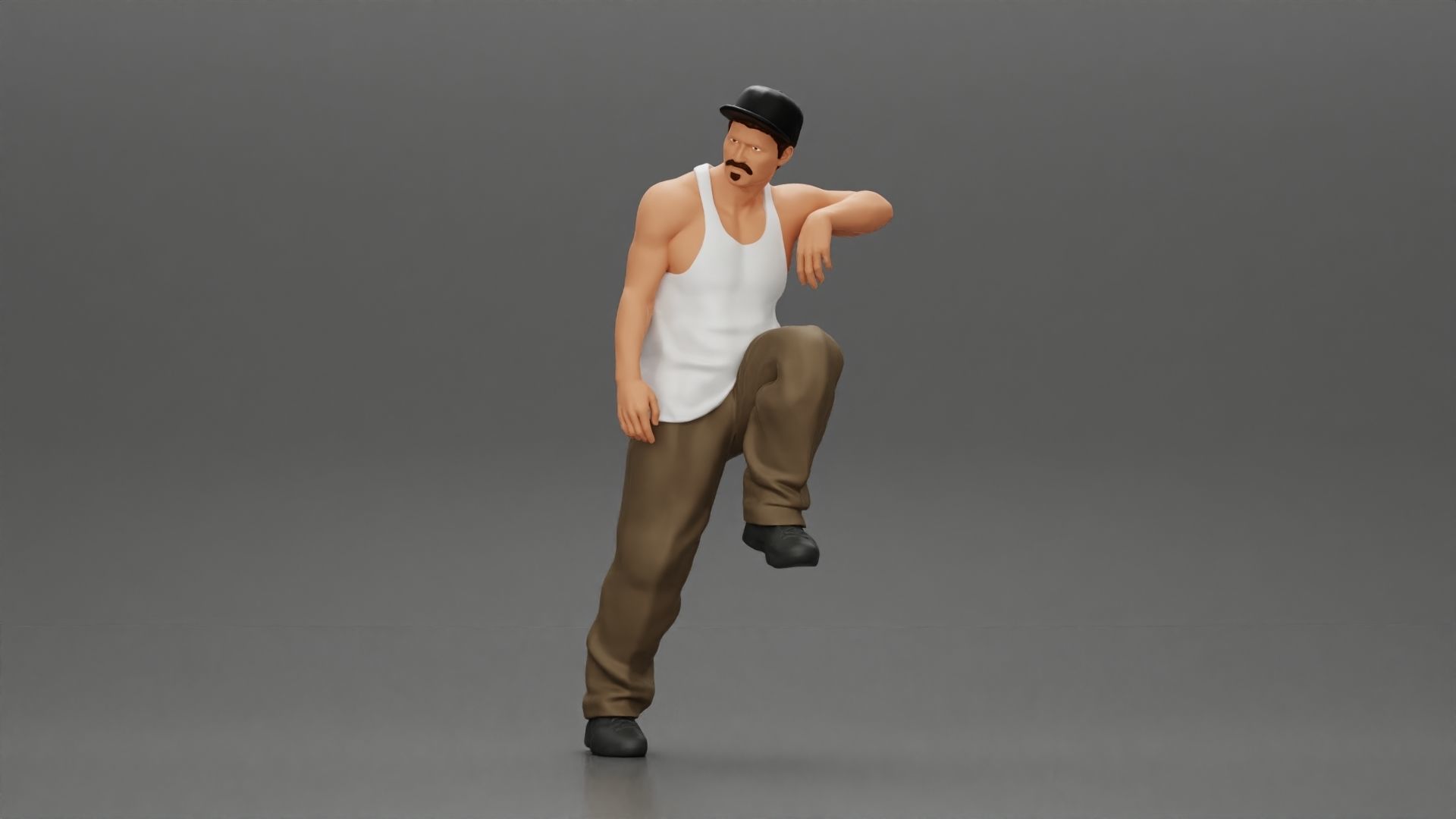 gangster wearing cap tank top with sunglasses leans against car 3D print model_12