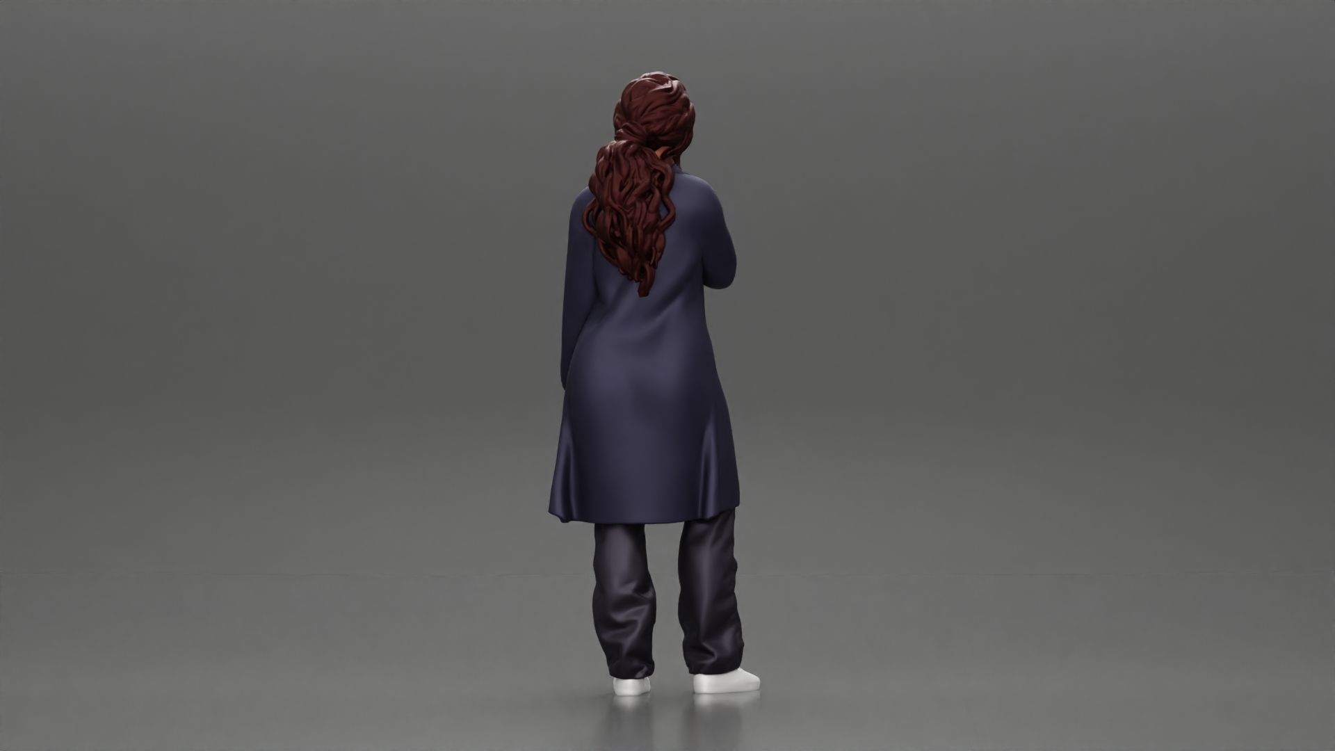 beautiful girl in large jeans and a long coat thinking 3D print model_3