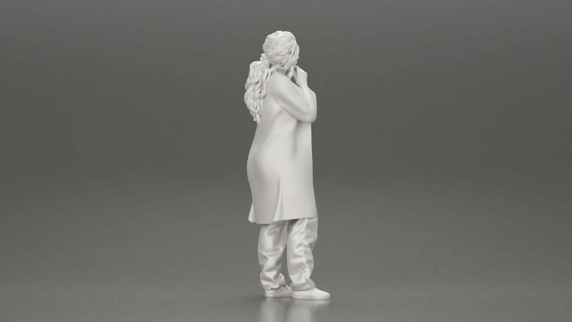 beautiful girl in large jeans and a long coat thinking 3D print model_8