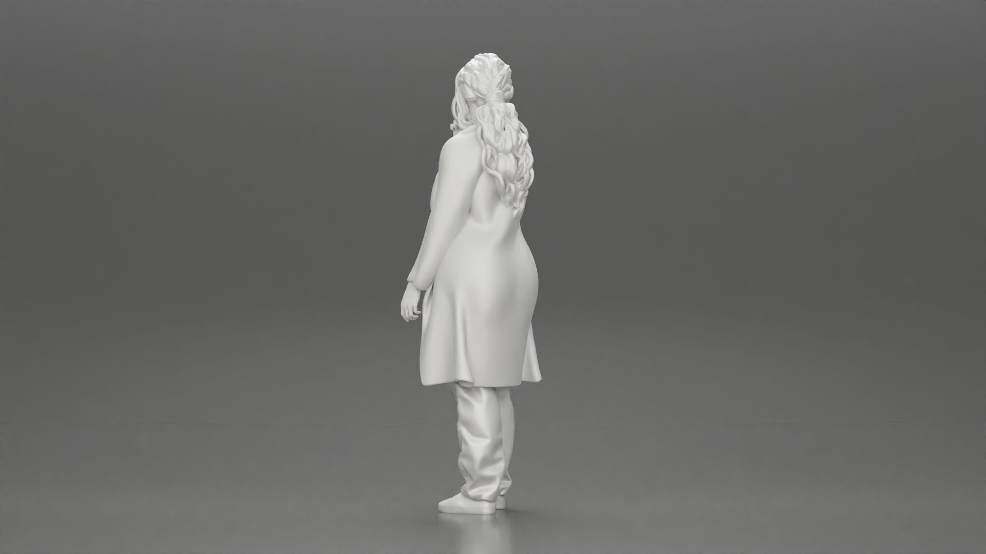 beautiful girl in large jeans and a long coat thinking 3D print model_10