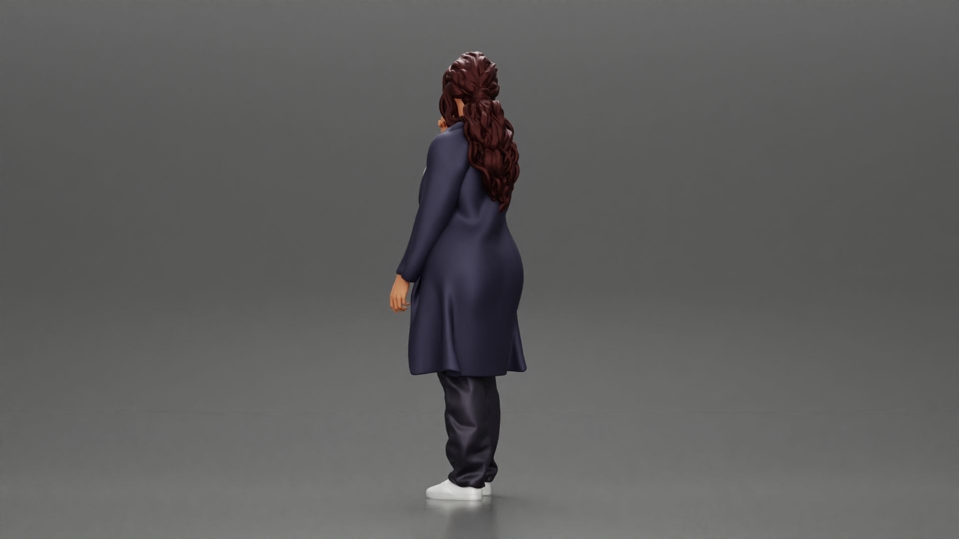 beautiful girl in large jeans and a long coat thinking 3D print model_4