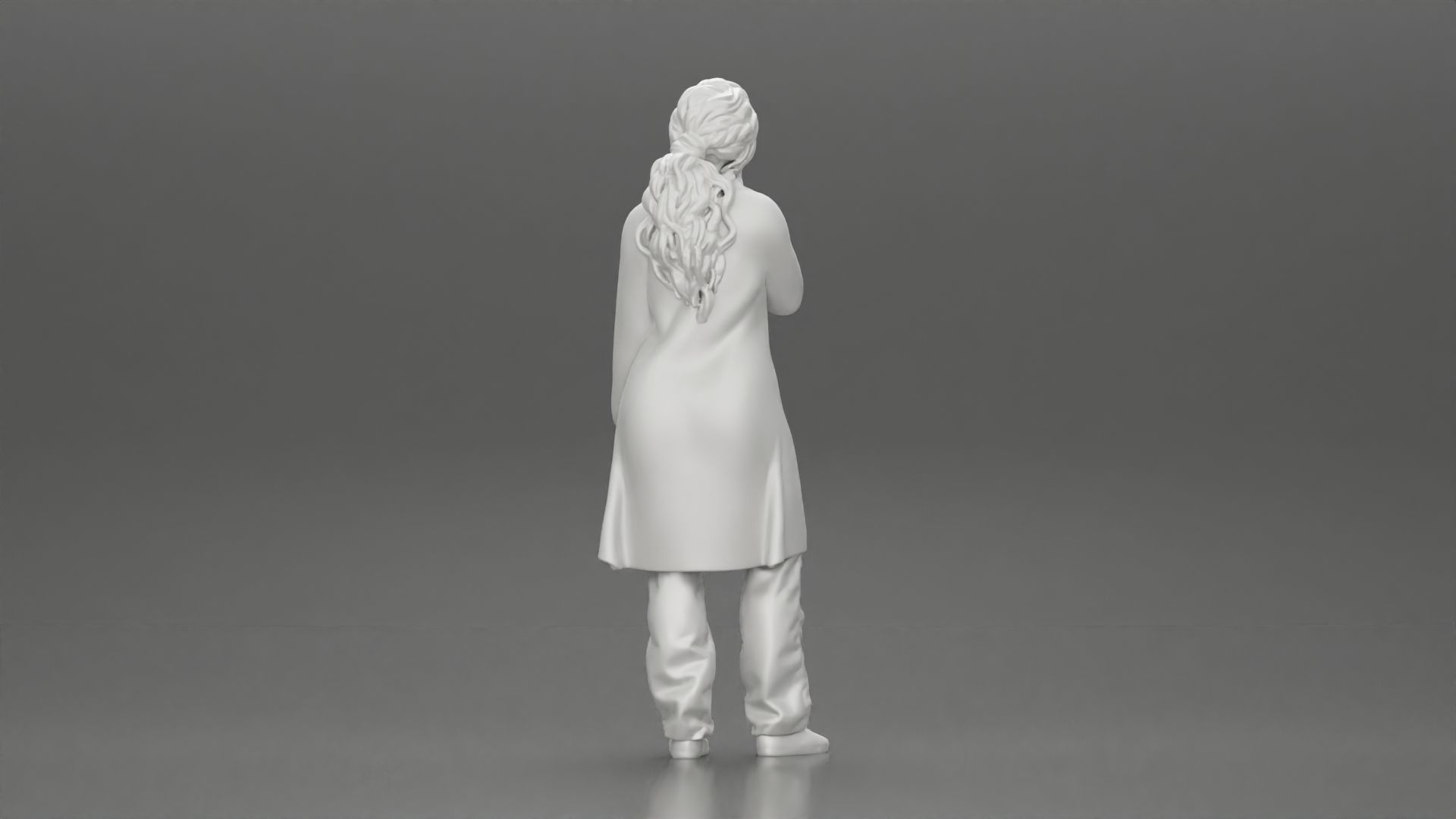 beautiful girl in large jeans and a long coat thinking 3D print model_9