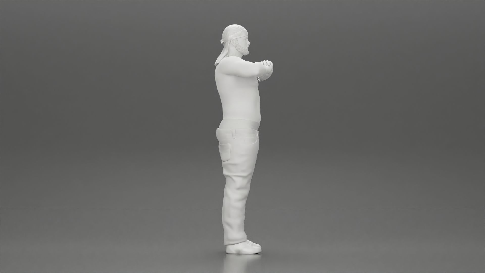 gangster homie in a silver chain and durag standing 3D print model_7