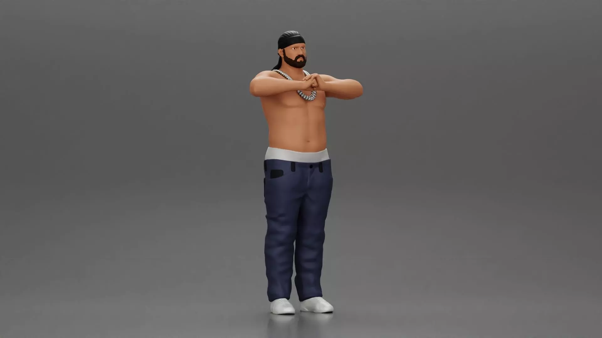 gangster homie in a silver chain and durag standing 3D print model_0