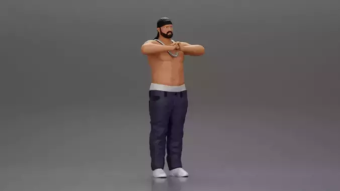 gangster homie in a silver chain and durag standing 