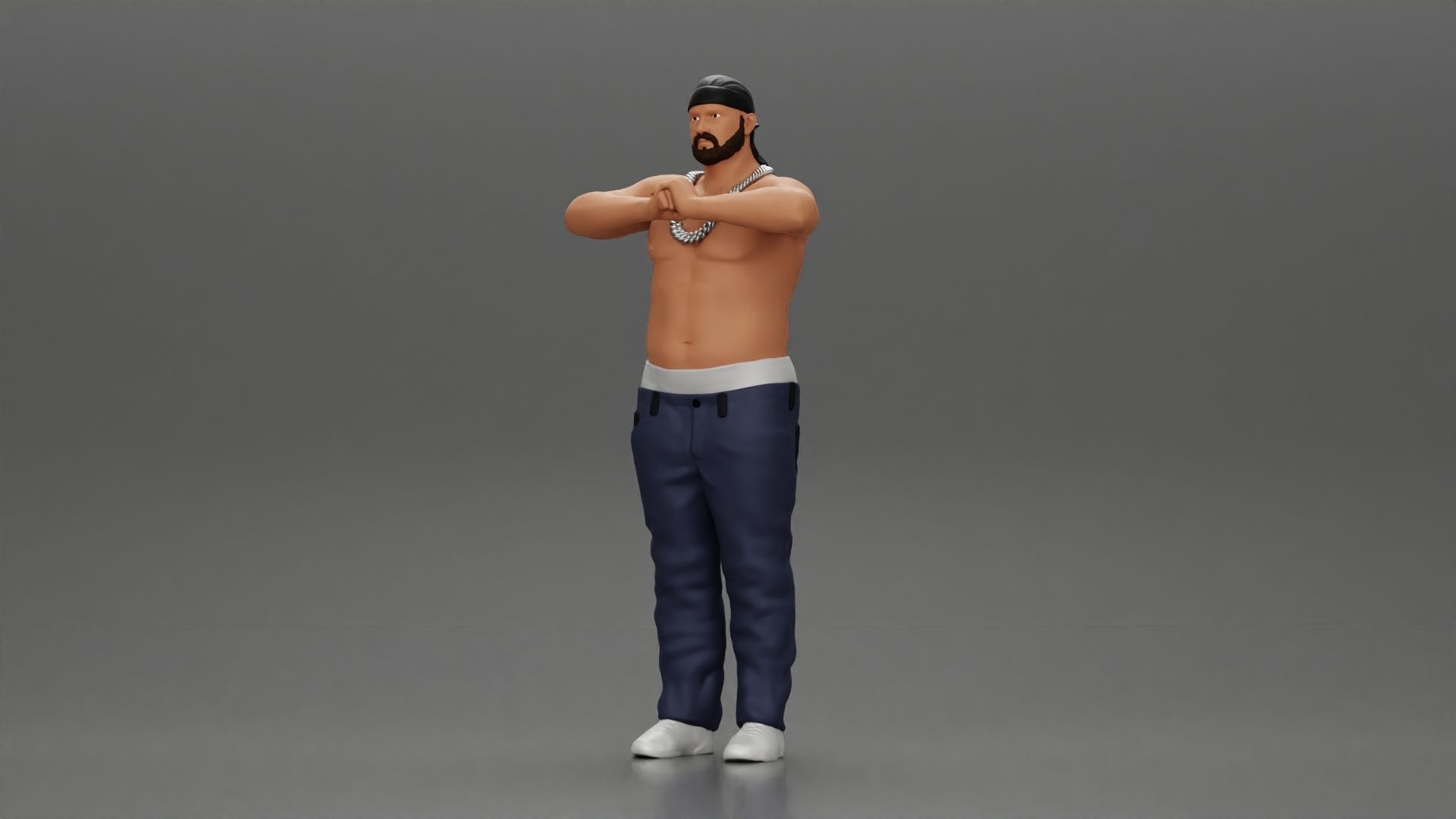gangster homie in a silver chain and durag standing 3D print model_5