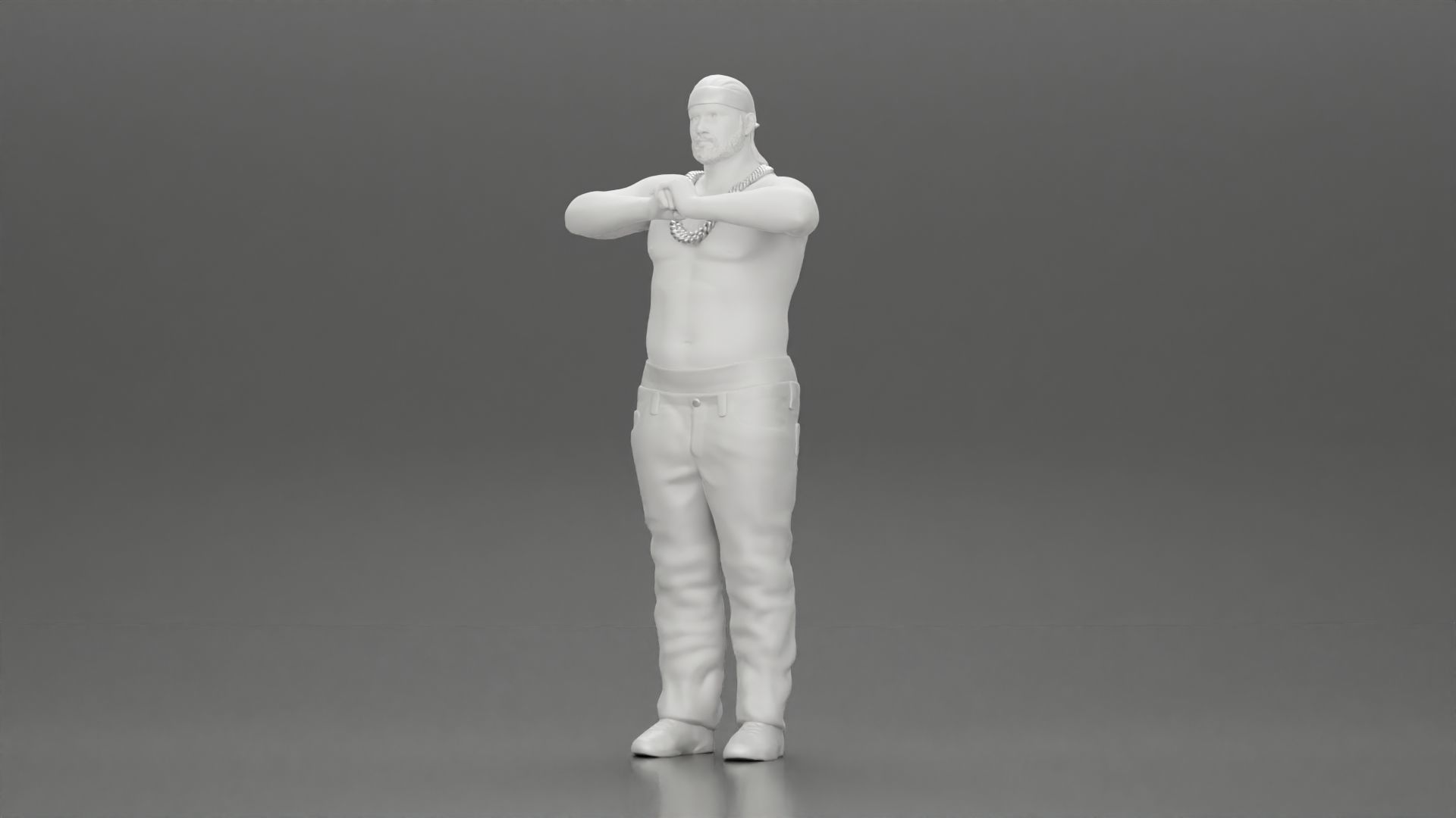 gangster homie in a silver chain and durag standing 3D print model_11