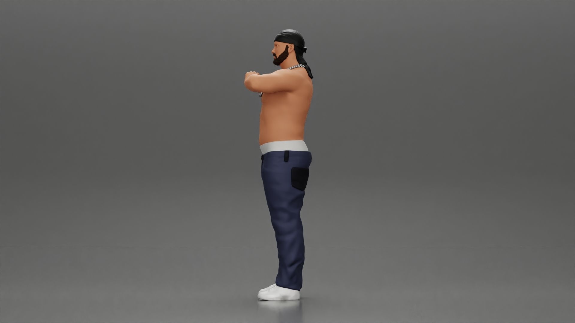gangster homie in a silver chain and durag standing 3D print model_4