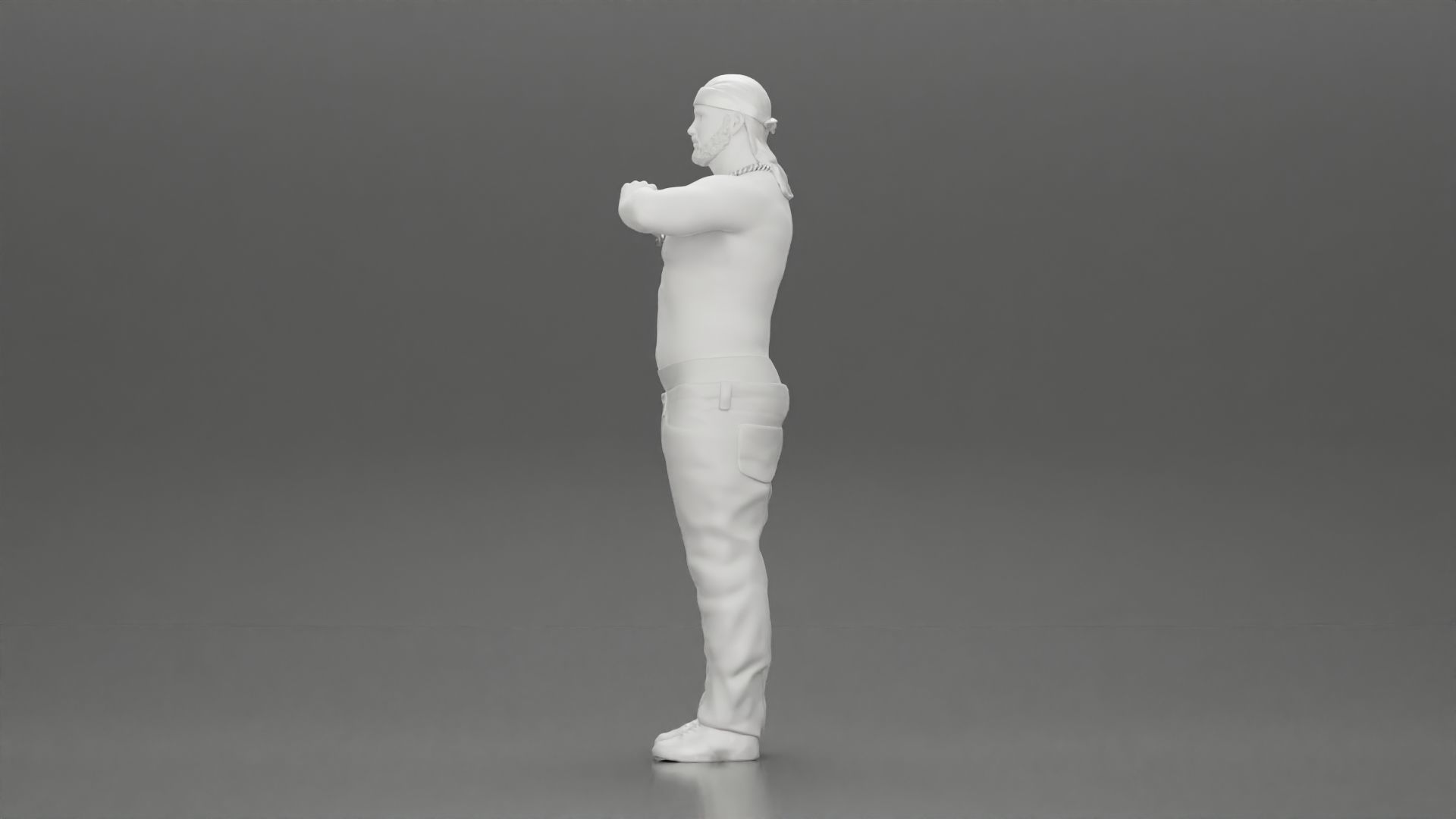 gangster homie in a silver chain and durag standing 3D print model_10
