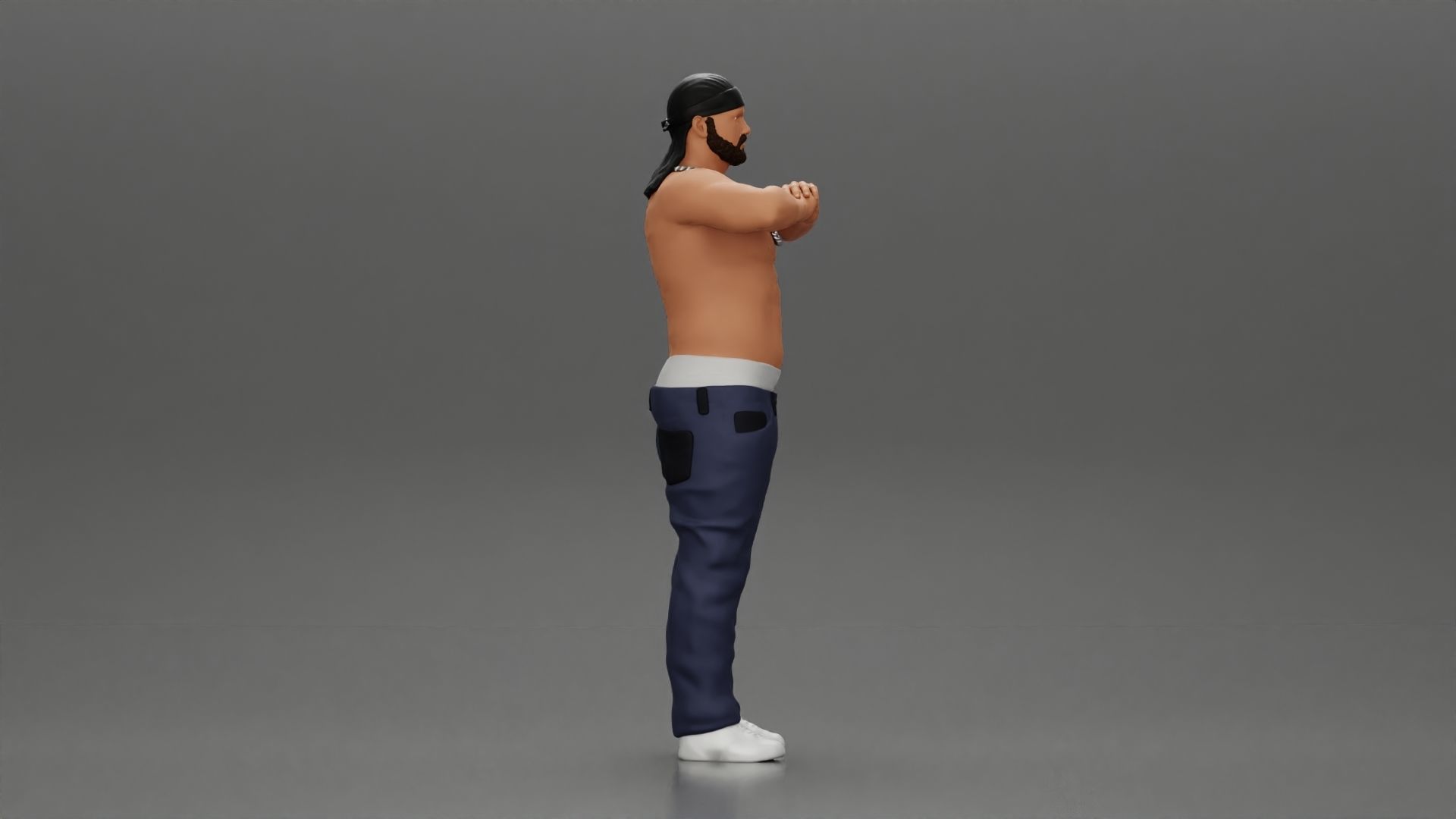 gangster homie in a silver chain and durag standing 3D print model_1