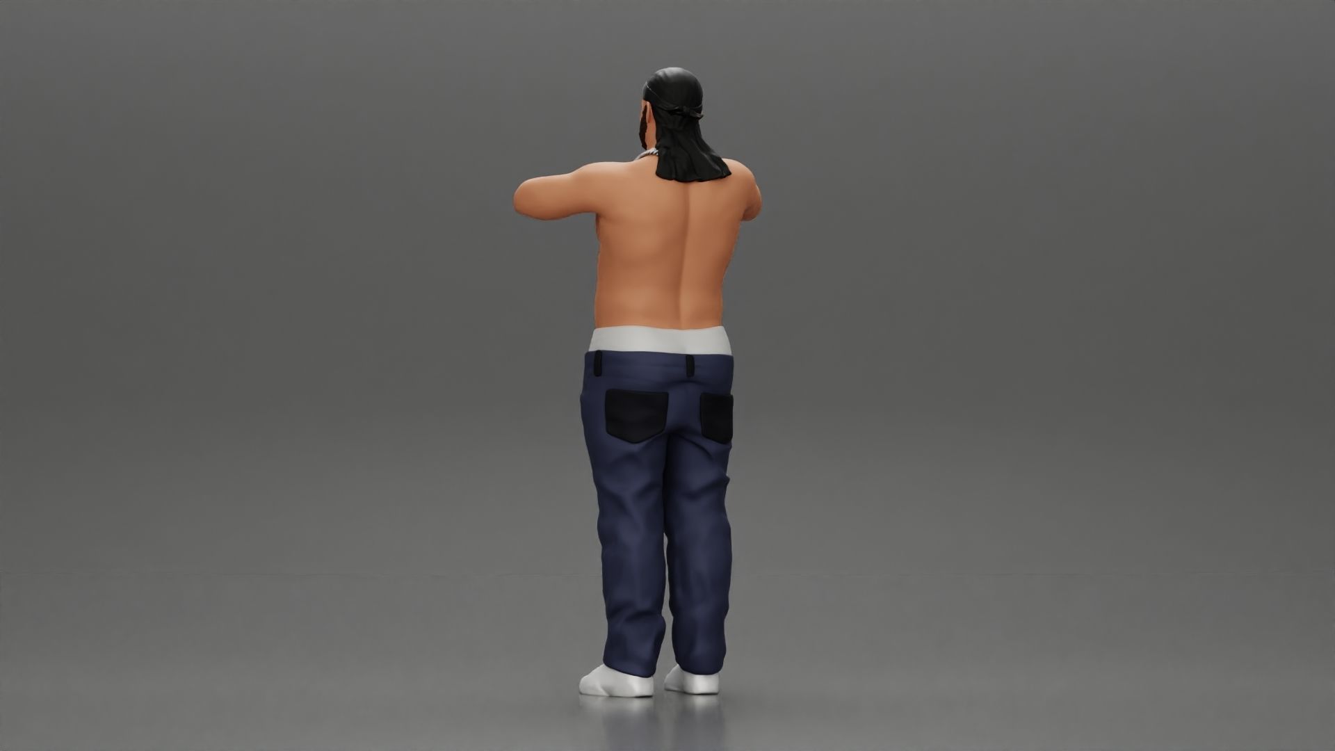 gangster homie in a silver chain and durag standing 3D print model_3