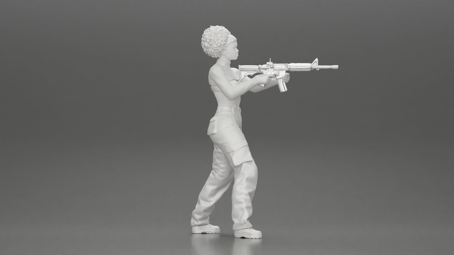 Armed black girl going to shoot a gun in bra 3D print model_8