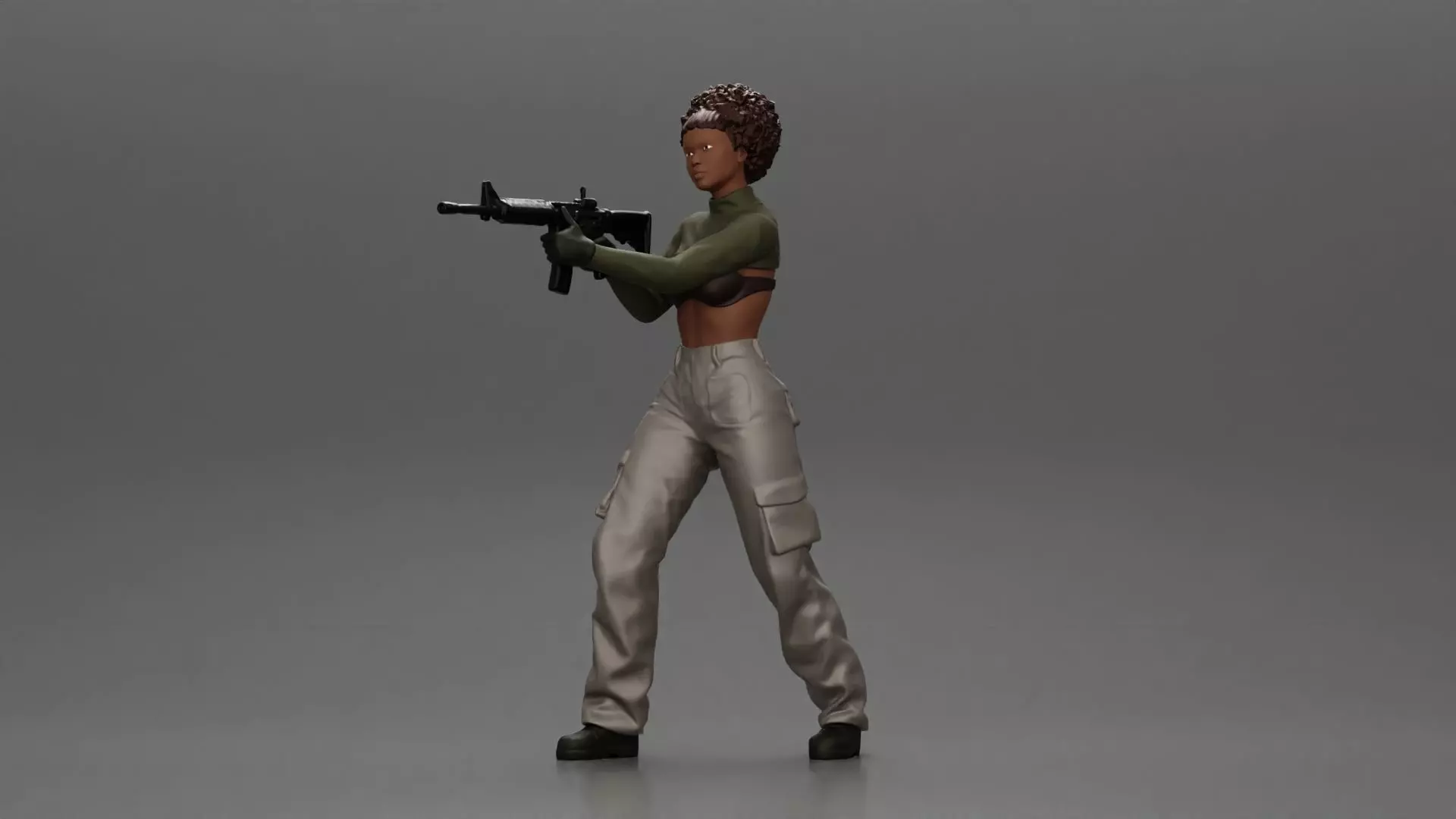 Armed black girl going to shoot a gun in bra 3D print model_0