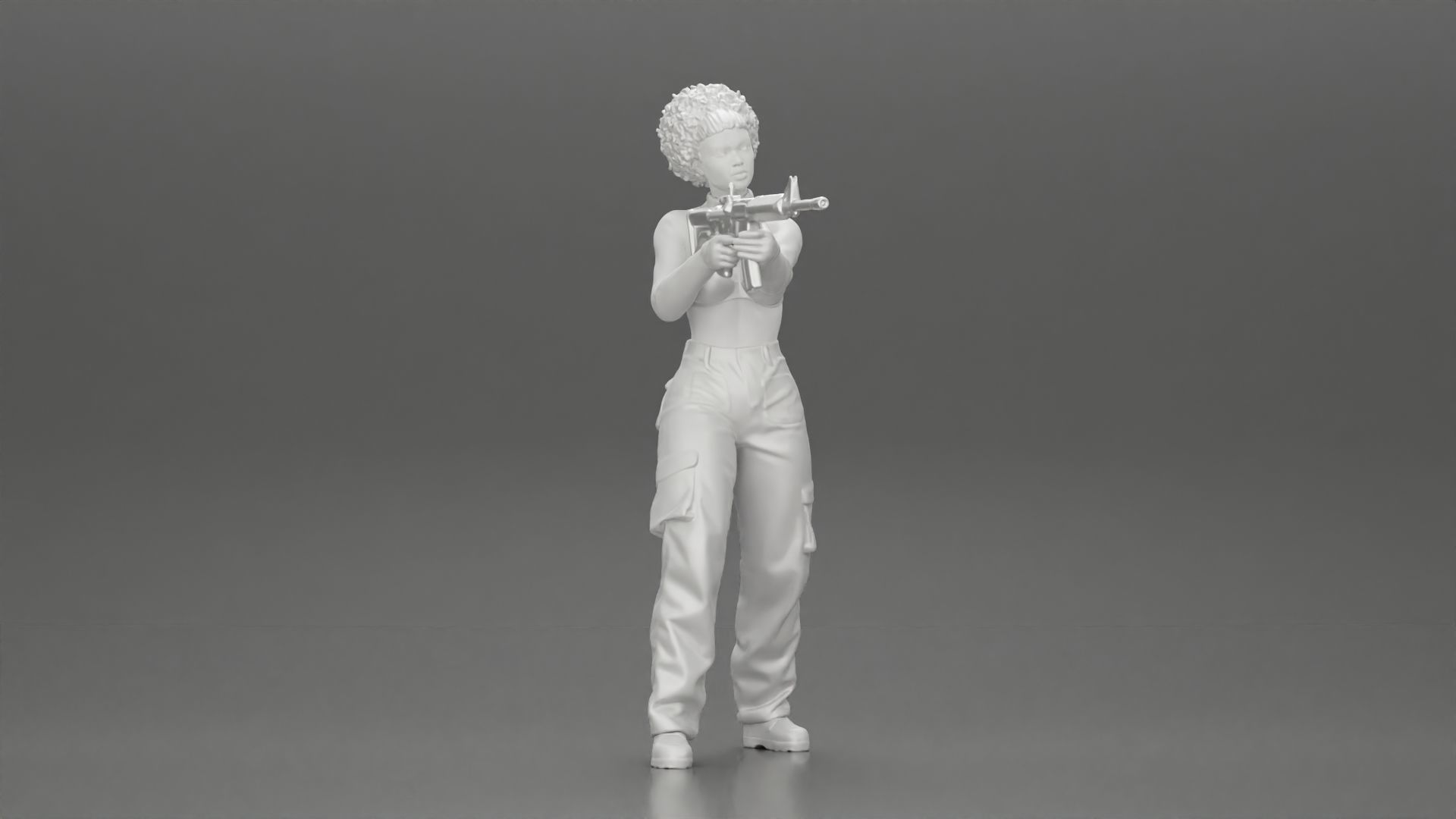 Armed black girl going to shoot a gun in bra 3D print model_7