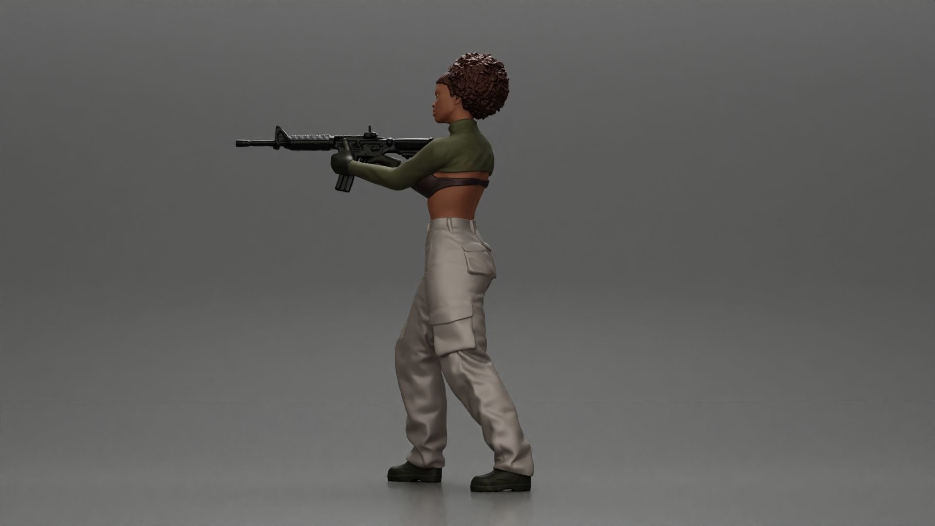 Armed black girl going to shoot a gun in bra 3D print model_5