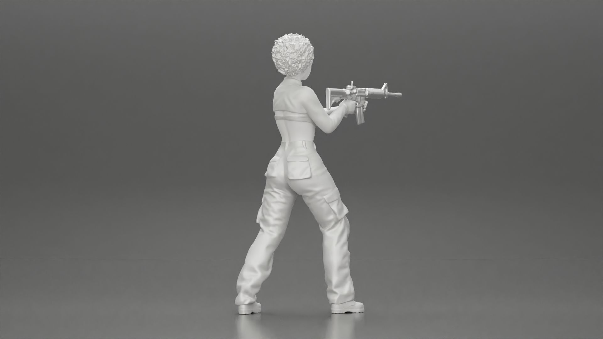 Armed black girl going to shoot a gun in bra 3D print model_9
