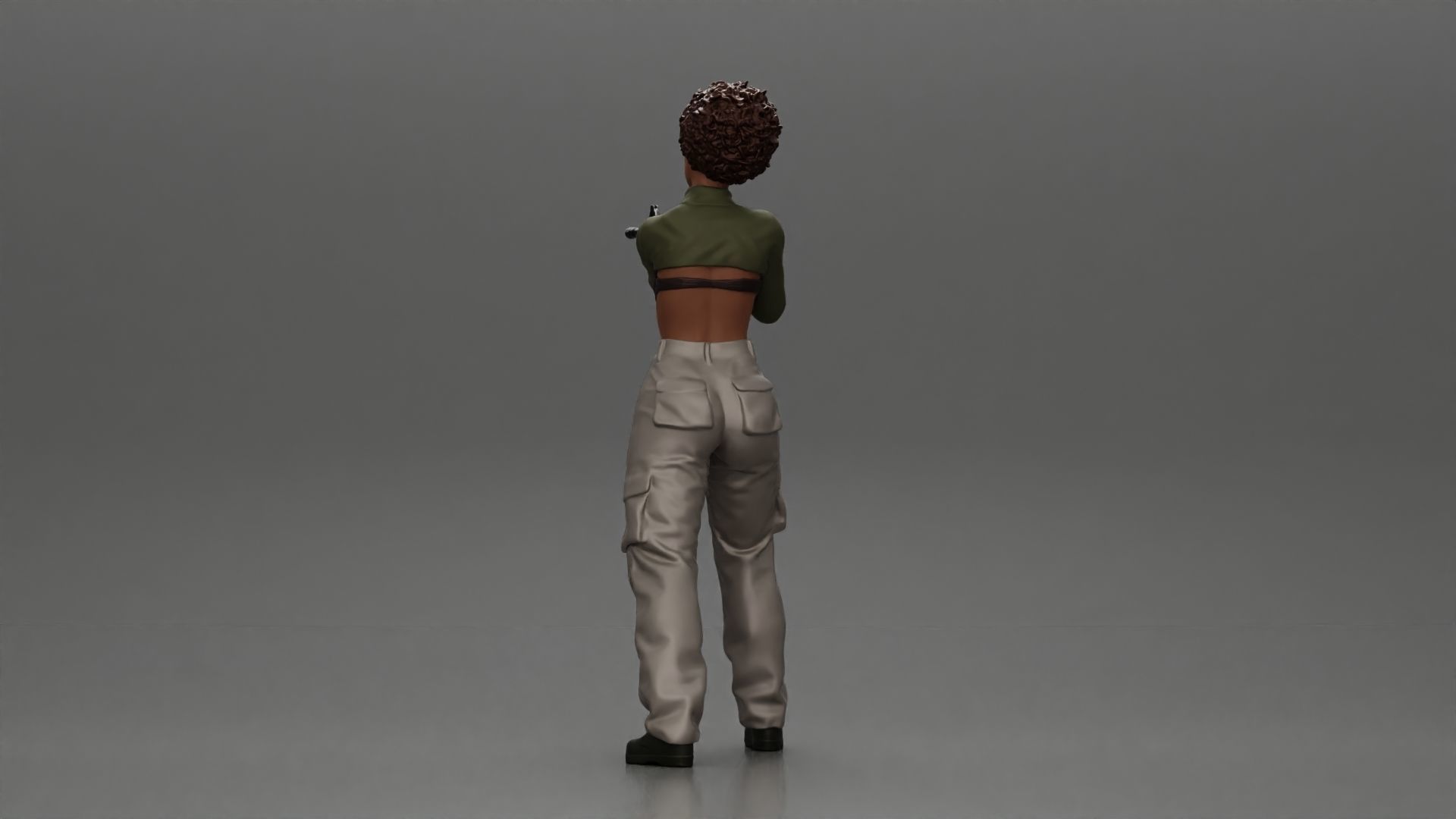 Armed black girl going to shoot a gun in bra 3D print model_4