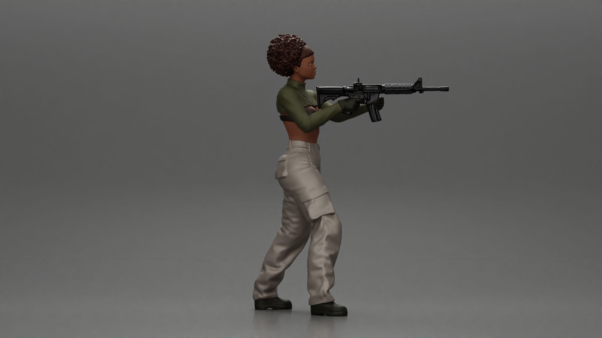 Armed black girl going to shoot a gun in bra 3D print model_2