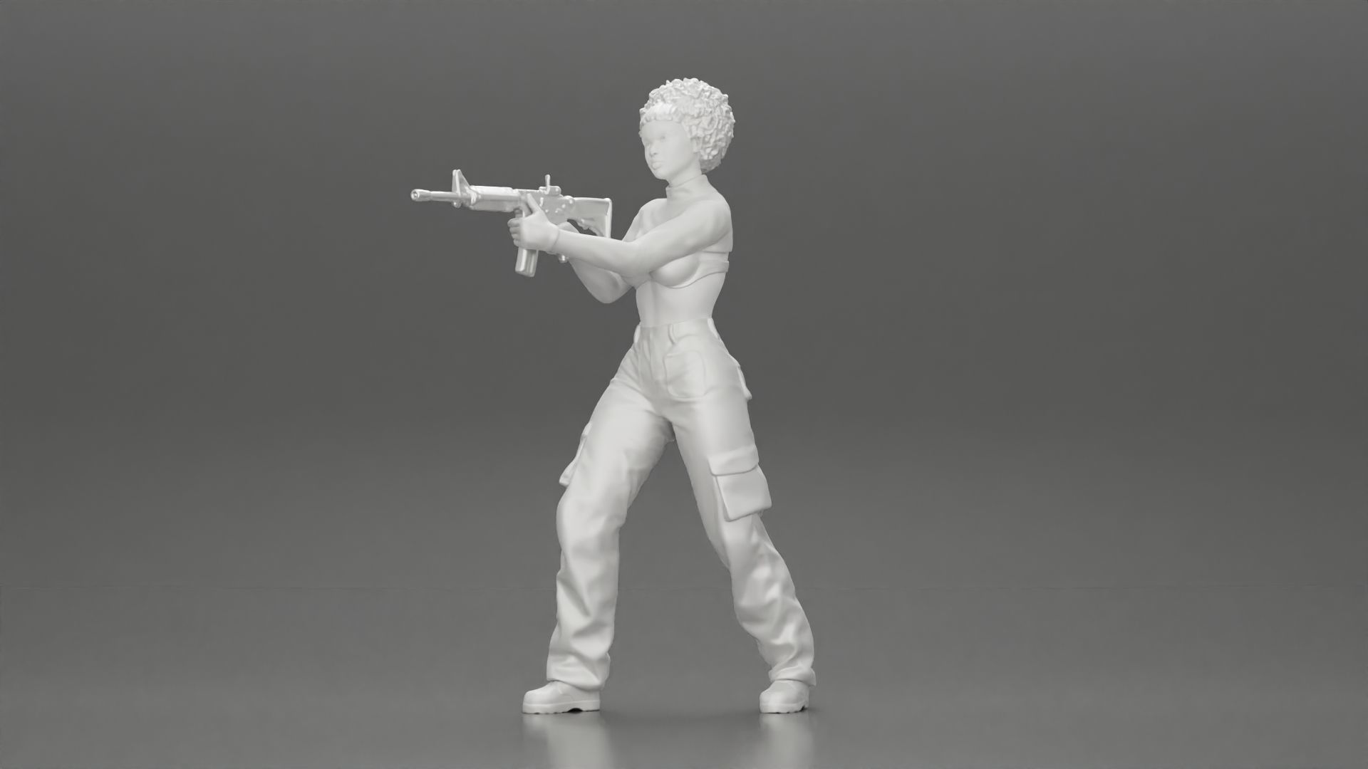 Armed black girl going to shoot a gun in bra 3D print model_6
