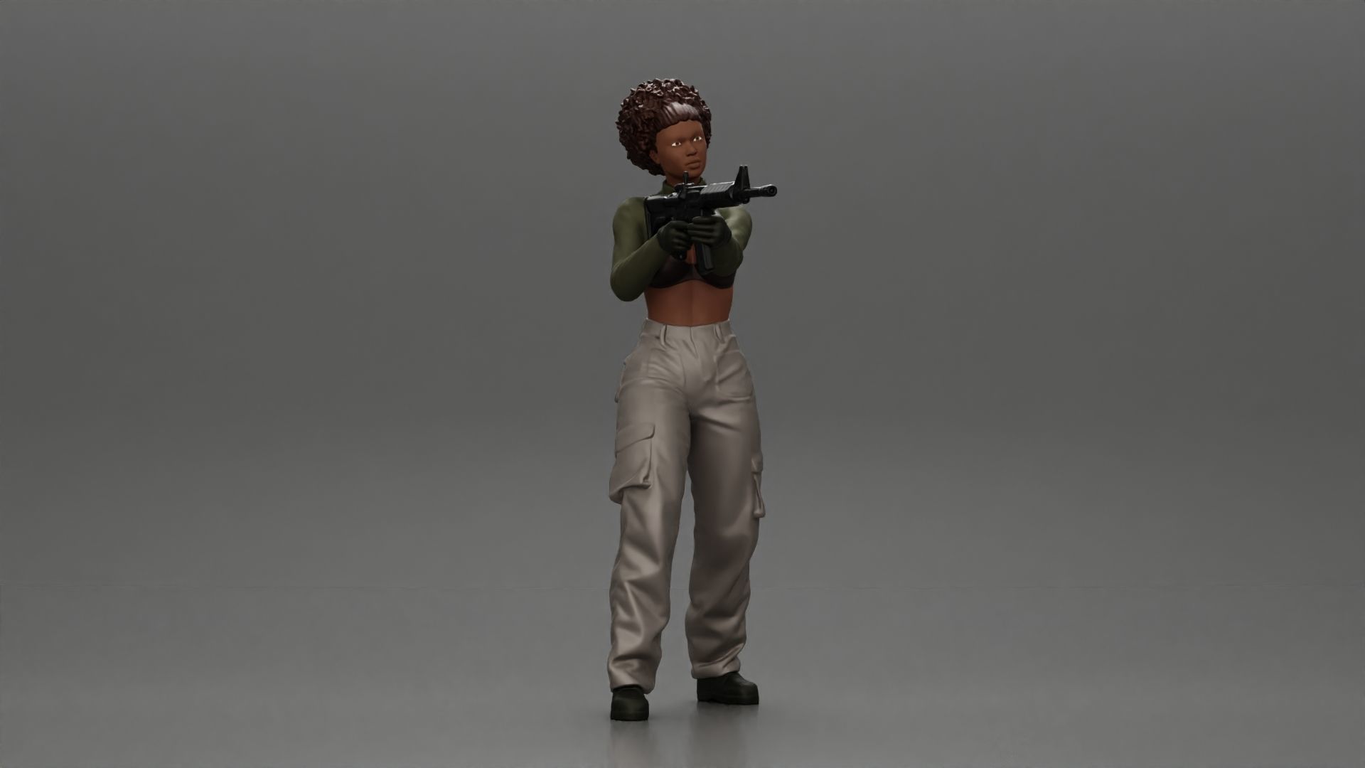 Armed black girl going to shoot a gun in bra 3D print model_1