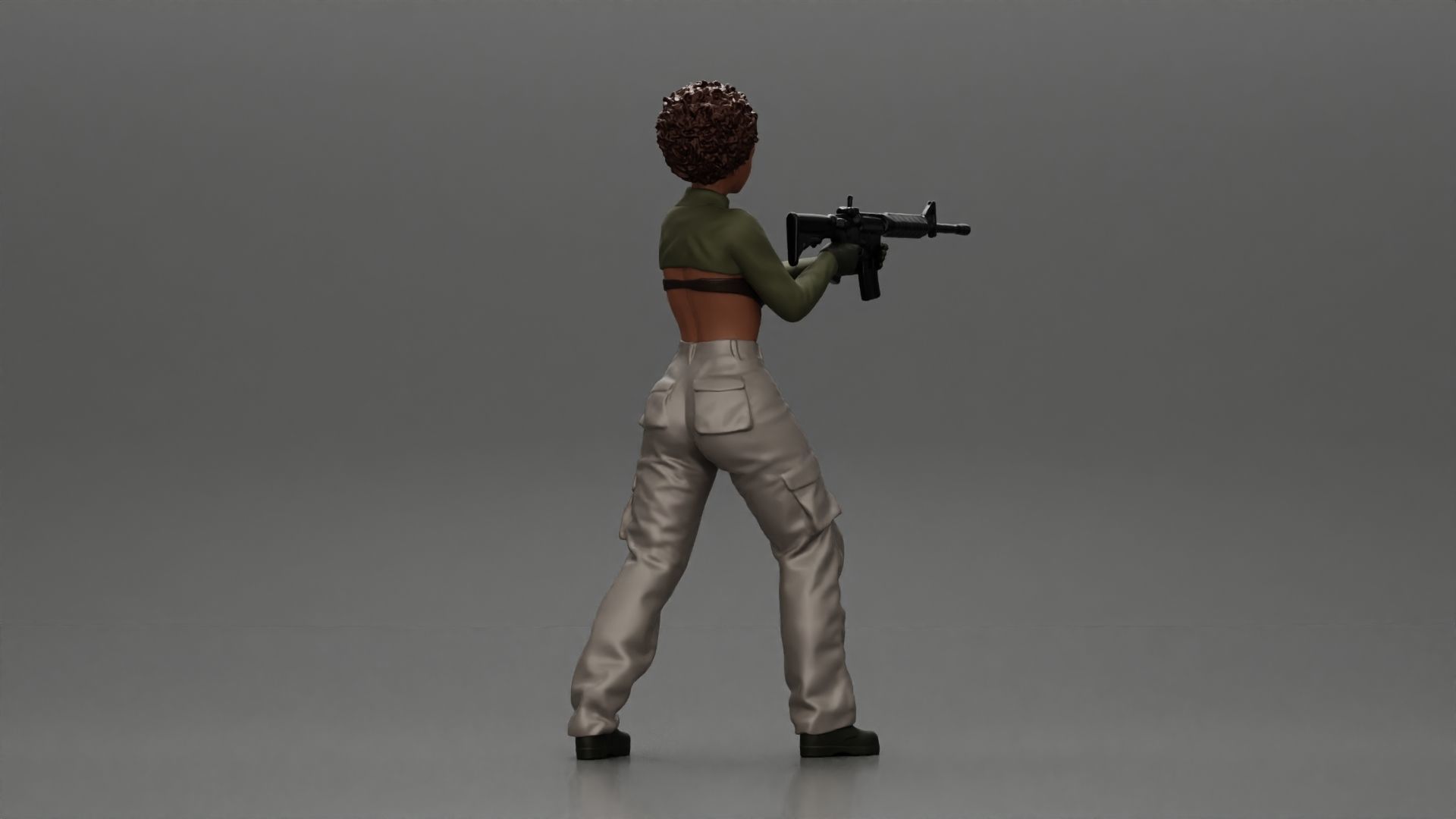 Armed black girl going to shoot a gun in bra 3D print model_3