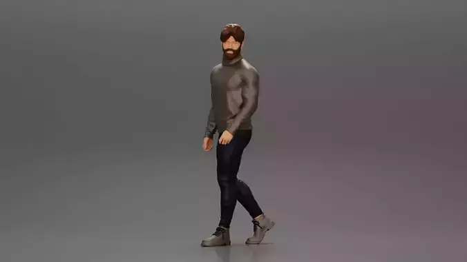Stylish Man Walking in Turtleneck