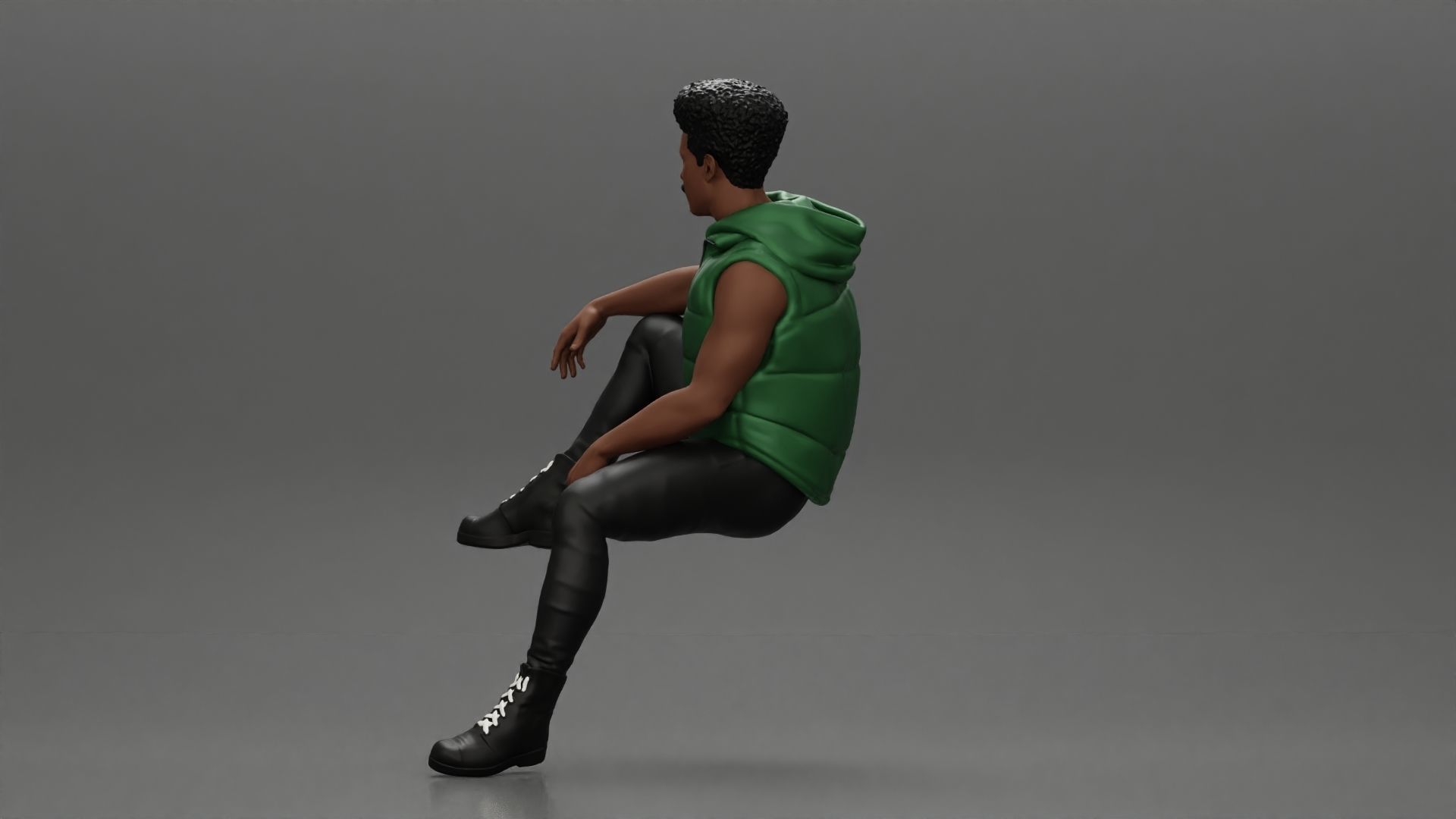 Black Man in open jacket Looking Away while Sitting on the car 3D print model_5