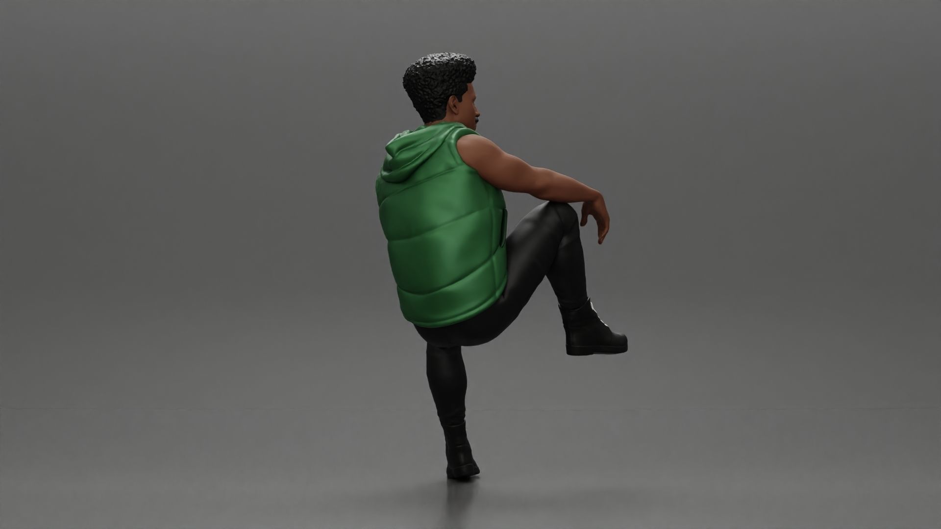 Black Man in open jacket Looking Away while Sitting on the car 3D print model_3