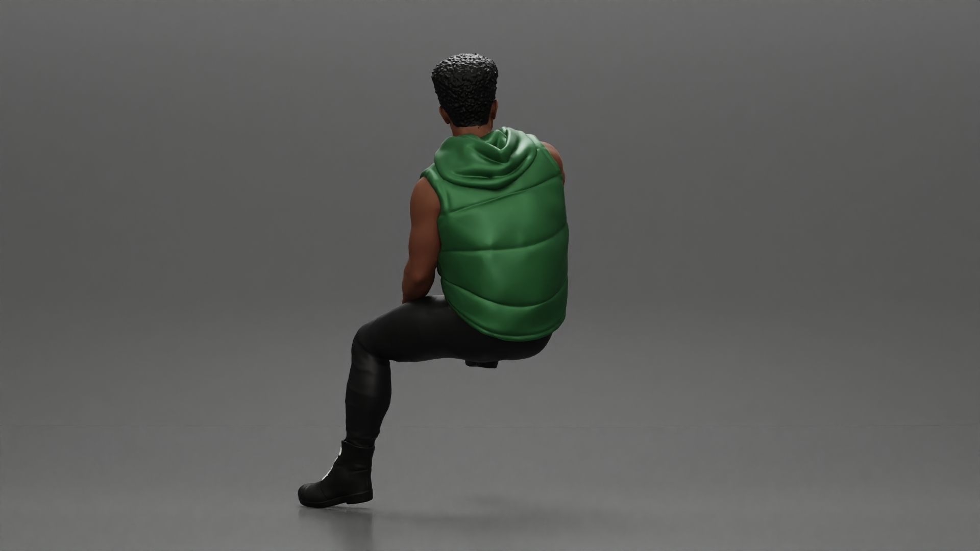 Black Man in open jacket Looking Away while Sitting on the car 3D print model_4