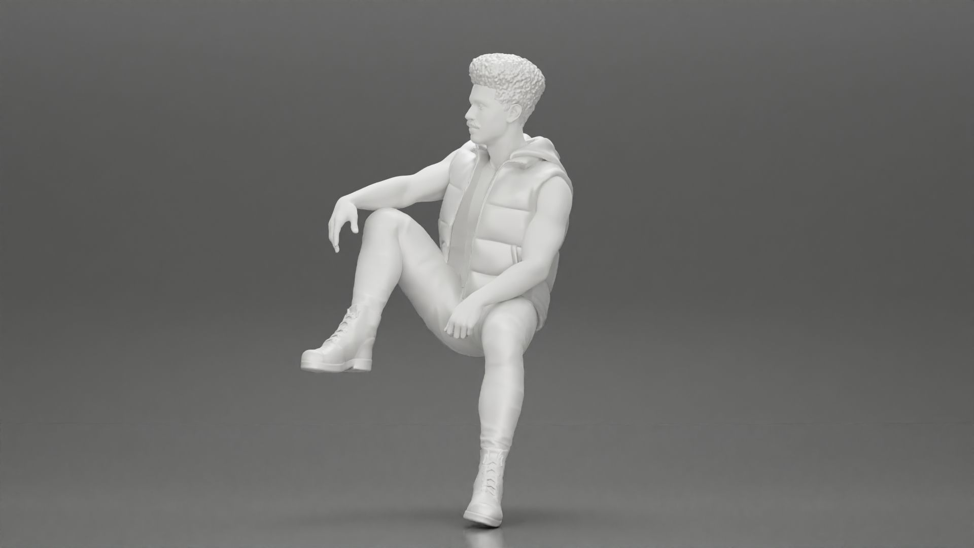 Black Man in open jacket Looking Away while Sitting on the car 3D print model_6