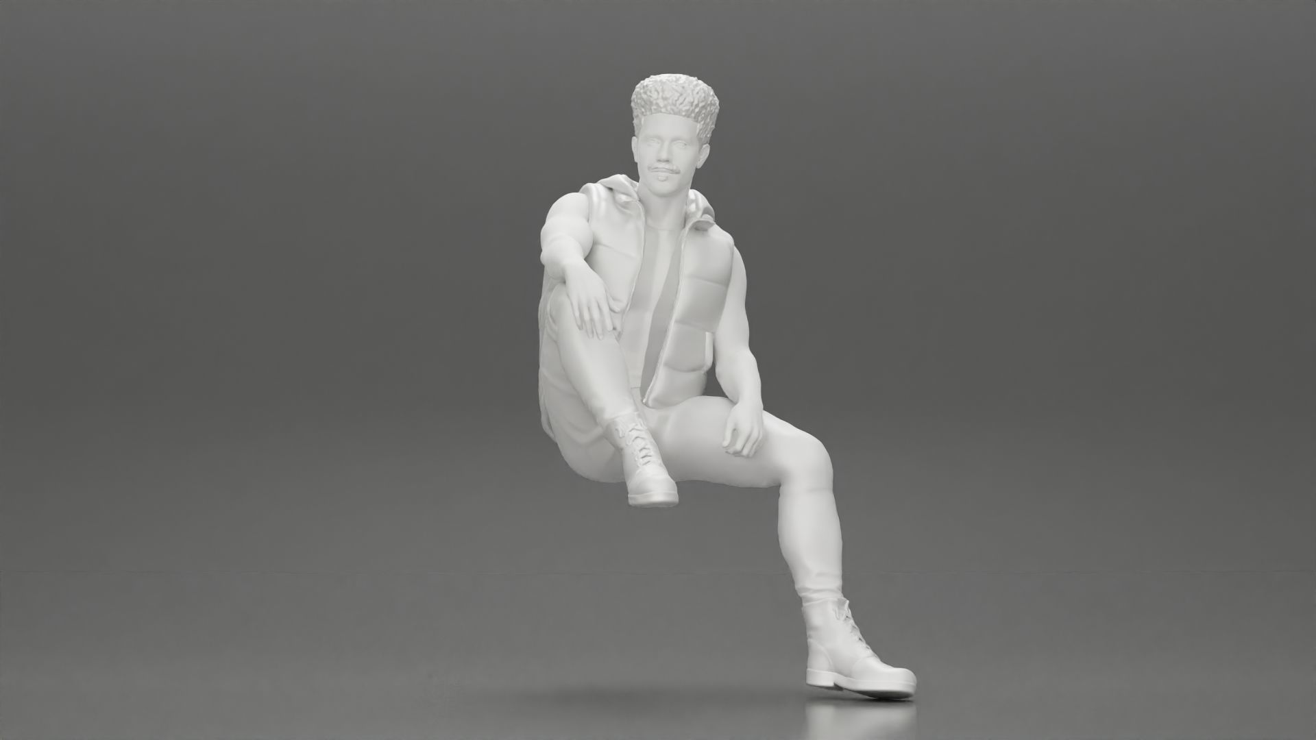 Black Man in open jacket Looking Away while Sitting on the car 3D print model_7