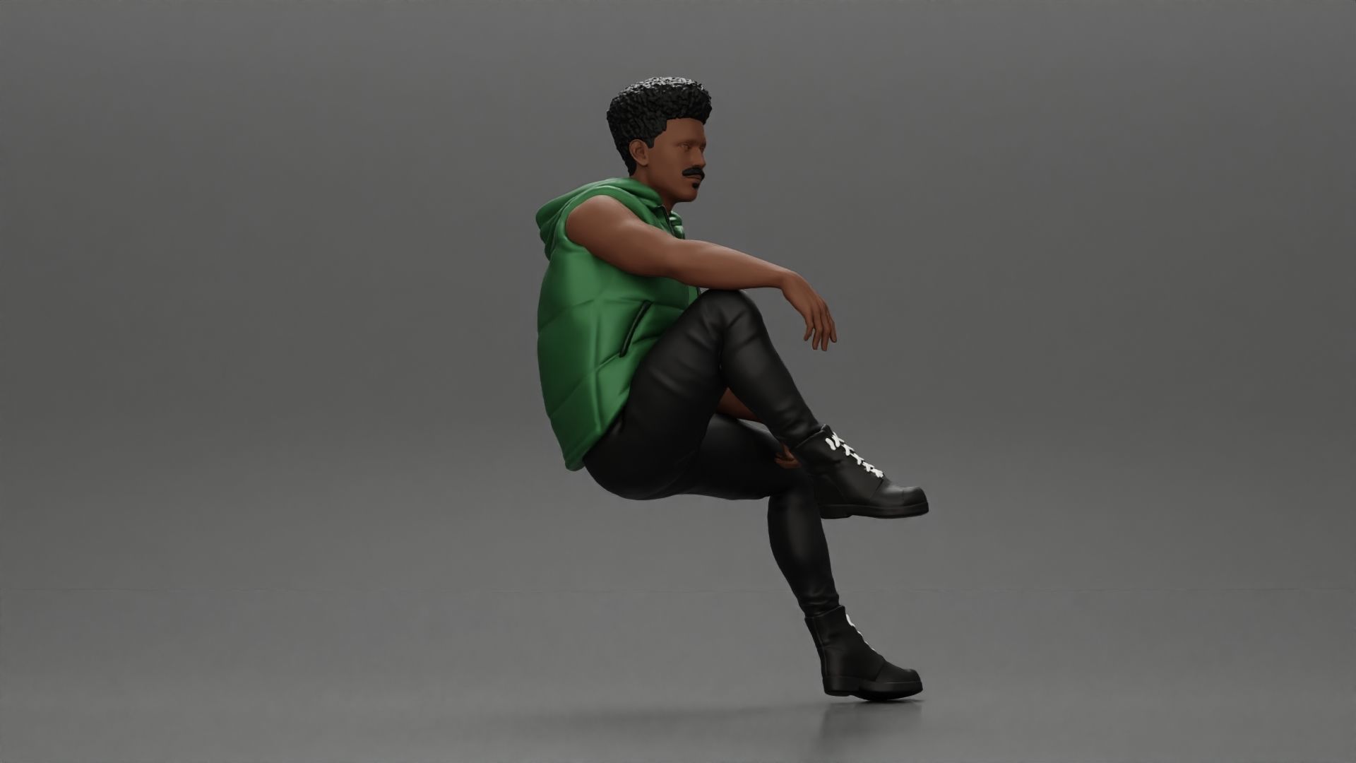 Black Man in open jacket Looking Away while Sitting on the car 3D print model_2