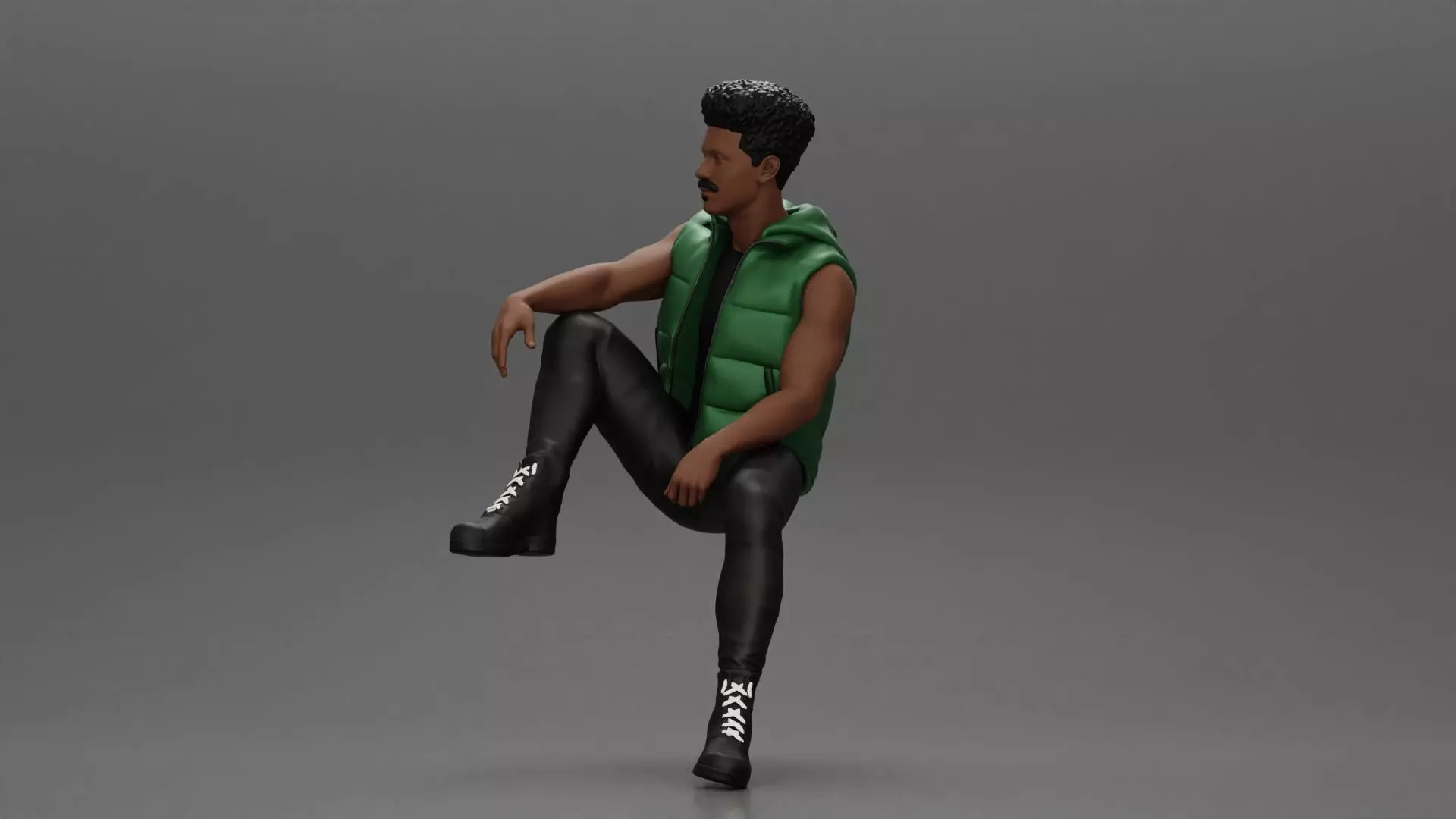 Black Man in open jacket Looking Away while Sitting on the car 3D print model_0