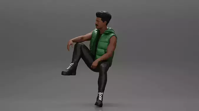 Black Man in open jacket Looking Away while Sitting on the car