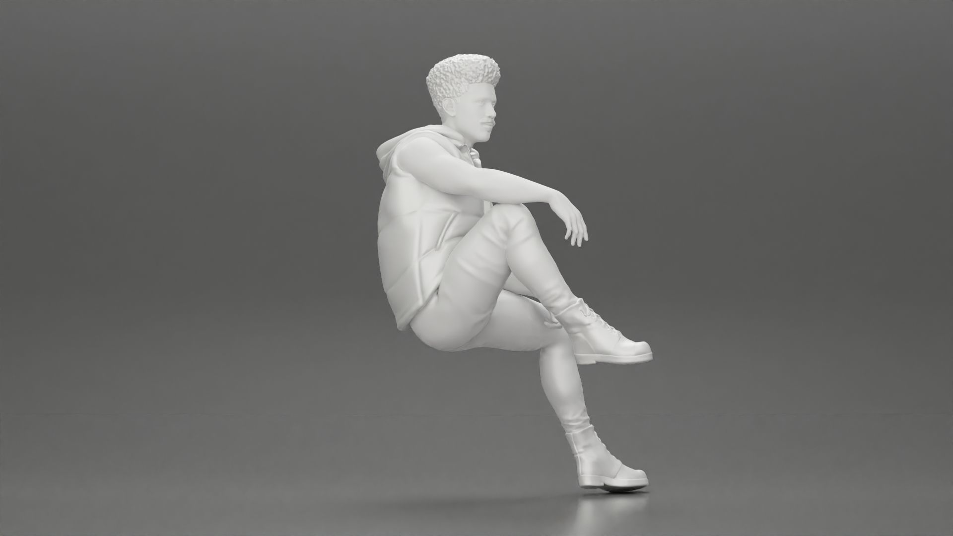 Black Man in open jacket Looking Away while Sitting on the car 3D print model_8