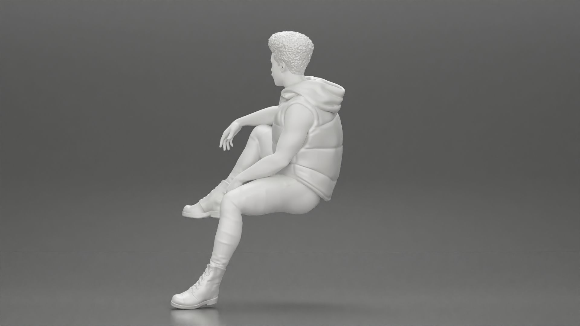 Black Man in open jacket Looking Away while Sitting on the car 3D print model_11