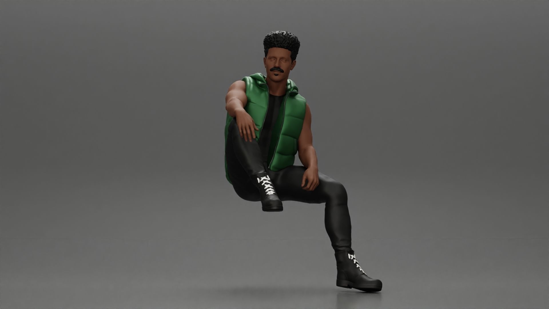 Black Man in open jacket Looking Away while Sitting on the car 3D print model_1