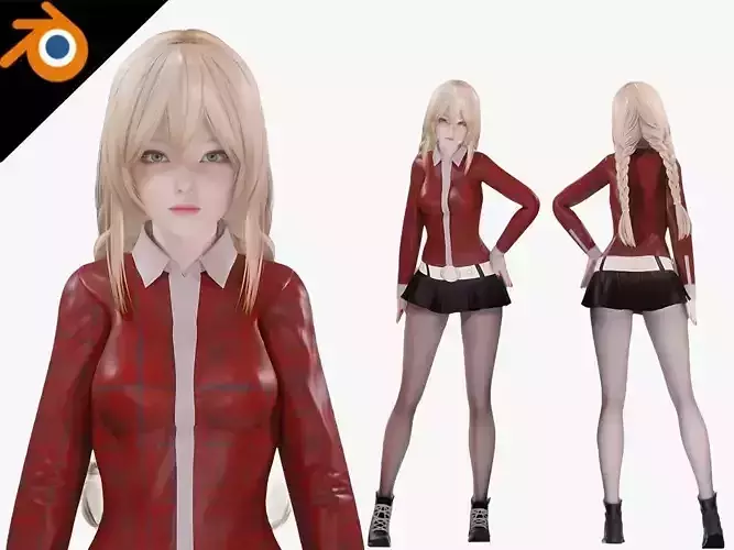 Casual Clothing 0002 - Realistic Female Character - Blender Low-poly 3D model