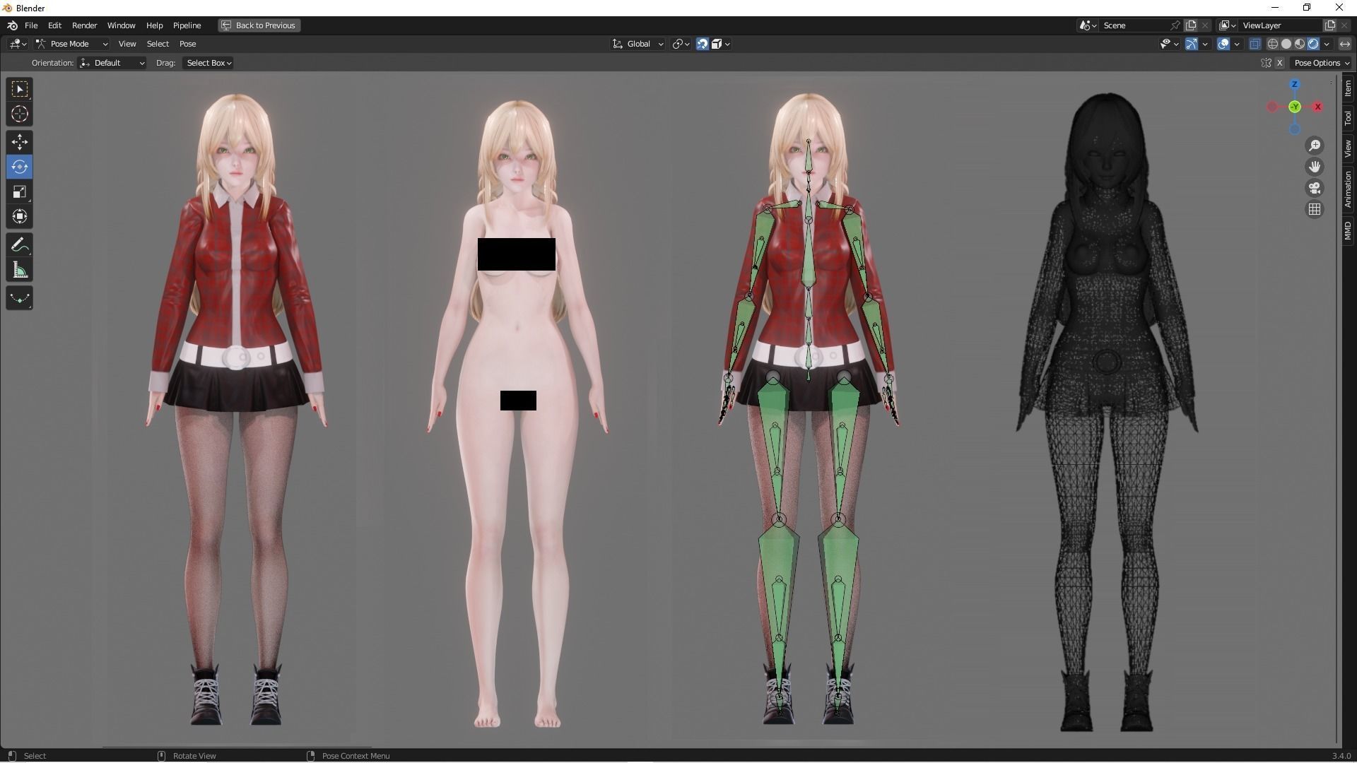 Casual Clothing 0002 - Realistic Female Character - Blender Low-poly 3D model_3