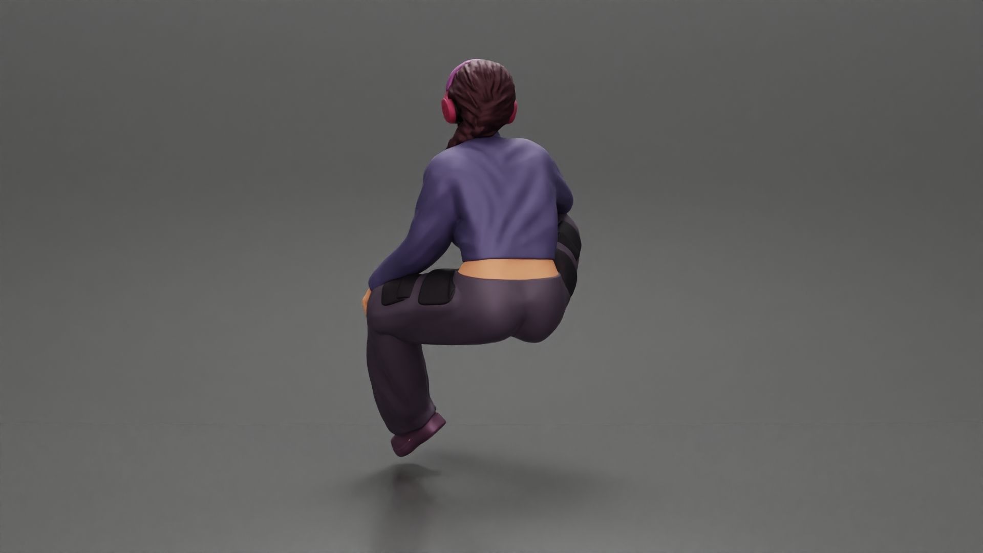 beautiful chola girl sitting listening to music with headphones 3D print model_4