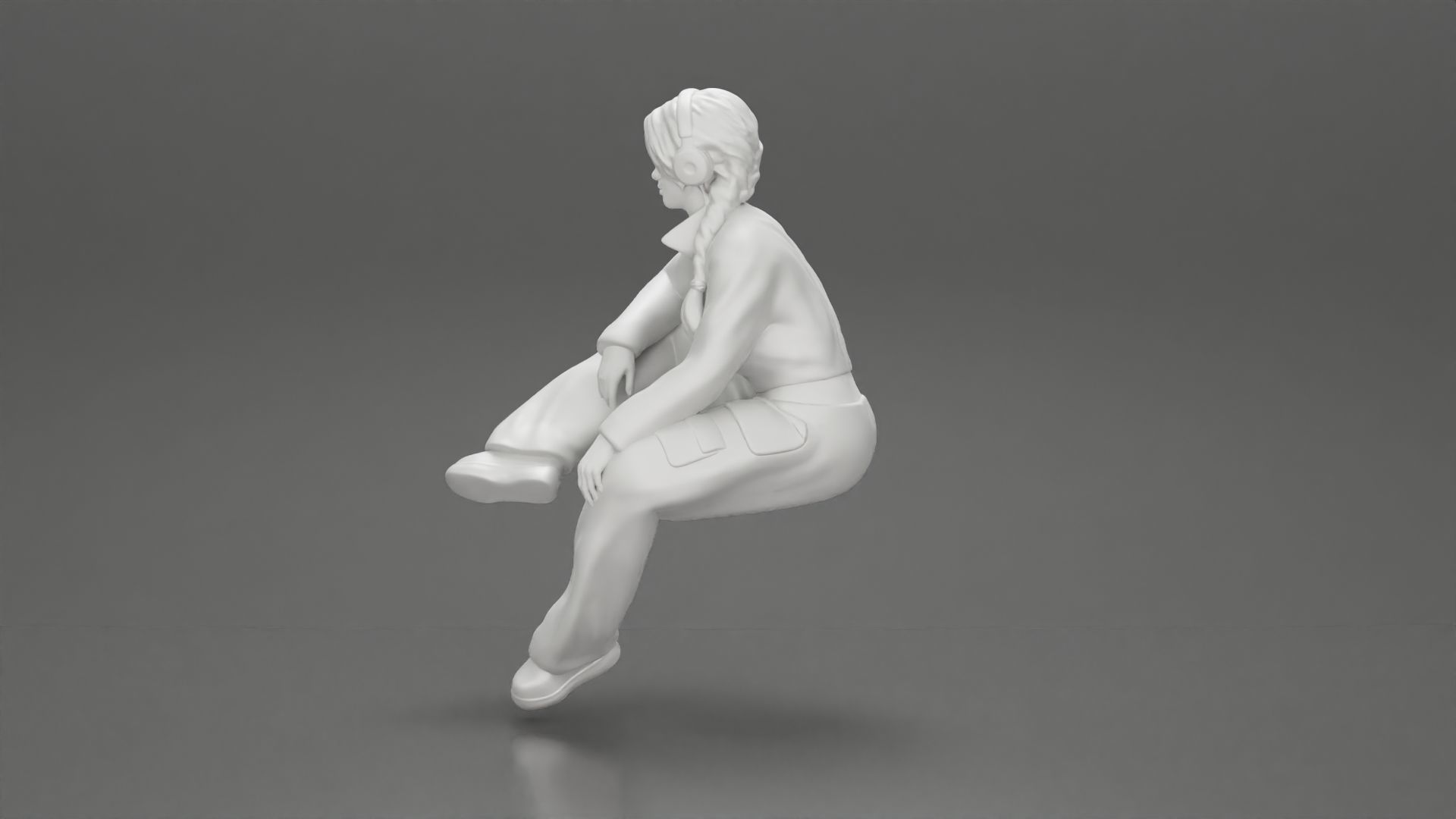 beautiful chola girl sitting listening to music with headphones 3D print model_11