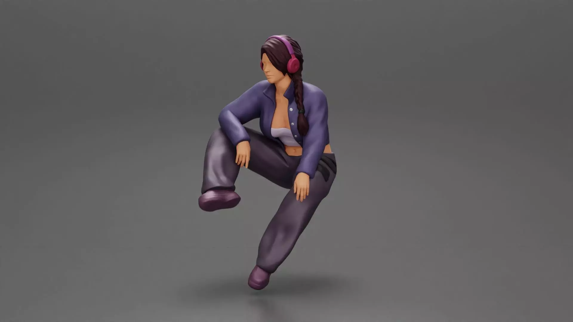 beautiful chola girl sitting listening to music with headphones 3D print model_0