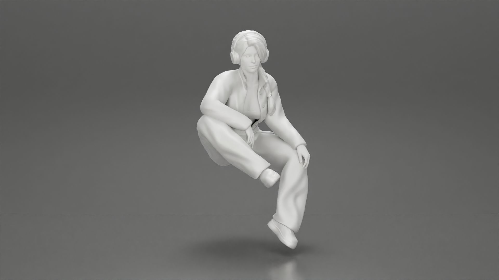 beautiful chola girl sitting listening to music with headphones 3D print model_7